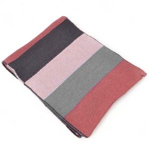Wide Winter Scarf Rugby Striped Long Neck Wrap Unisex Pink and Gray